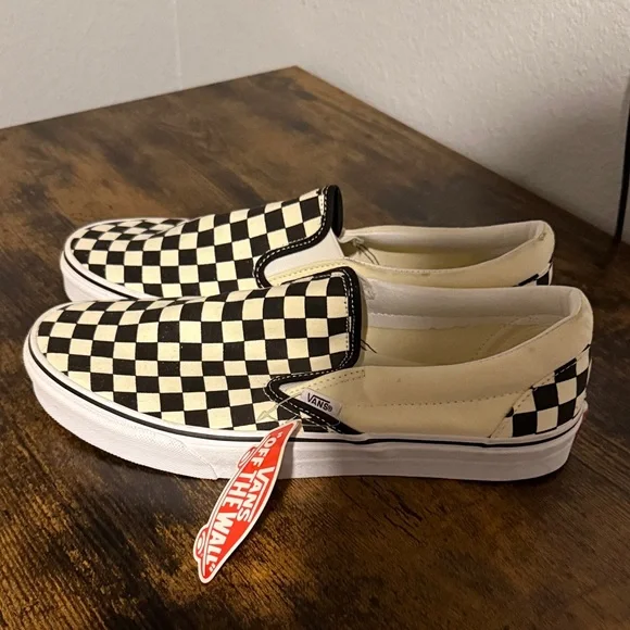 Vans Black and White Checkered Slip-On Loafers - Picture 2 of 4